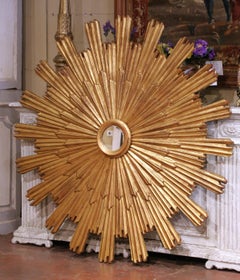 Large Vintage Italian Giltwood Sunburst Mirror with Layered Rays