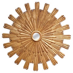 Large Vintage Italian Giltwood Sunburst Mirror with Layered Rays