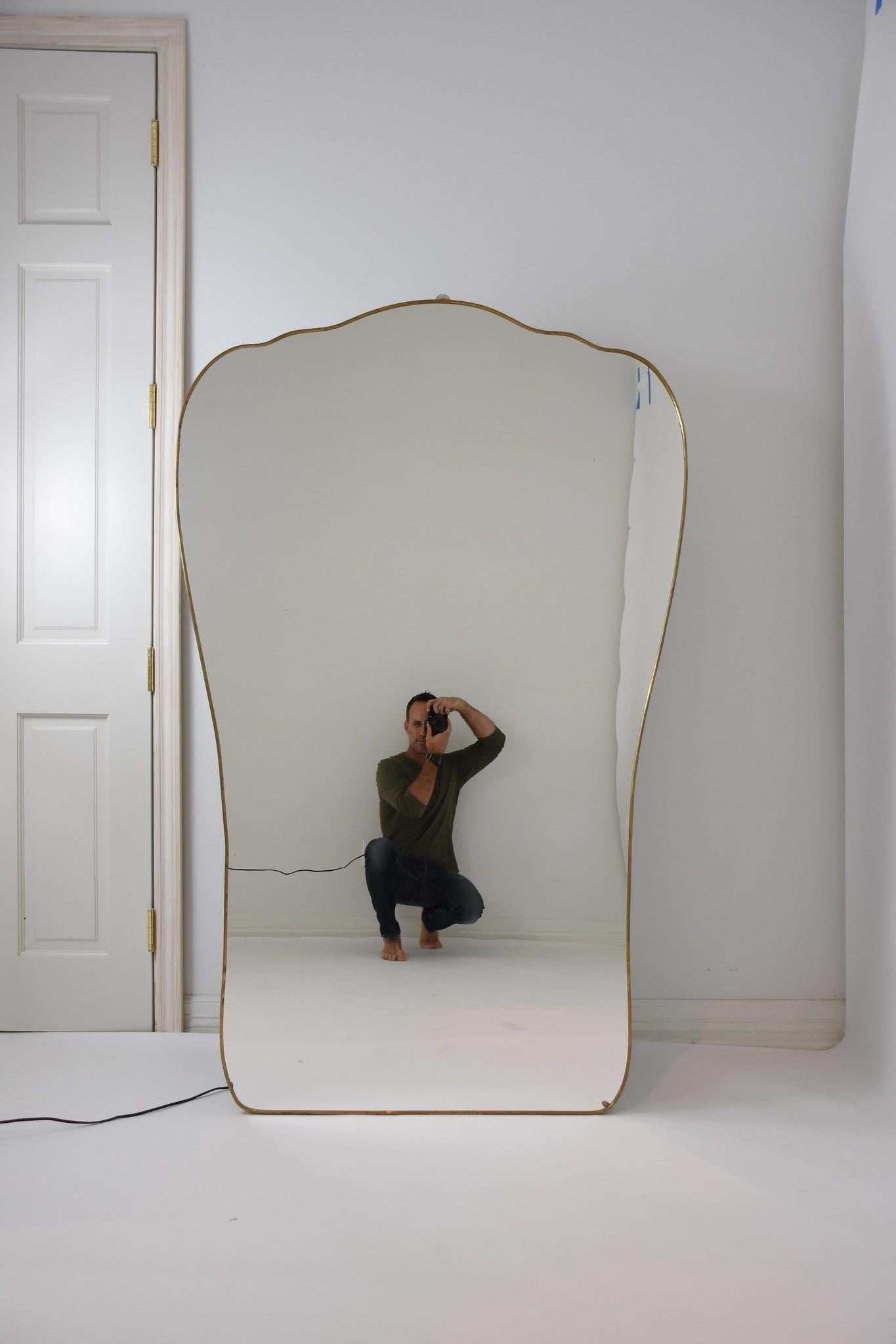 Mid-Century Modern Large Italian Gio Ponti Inspired Brass Mirror