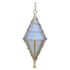 Retro Large Italian Glass and Gilt Metal Geometric Hanging Lantern