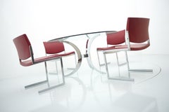 Large Italian Glass and Polished Steel Dining Table 1970s