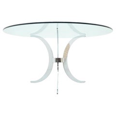 Large Italian Glass and Polished Steel Dininig Table, 70s
