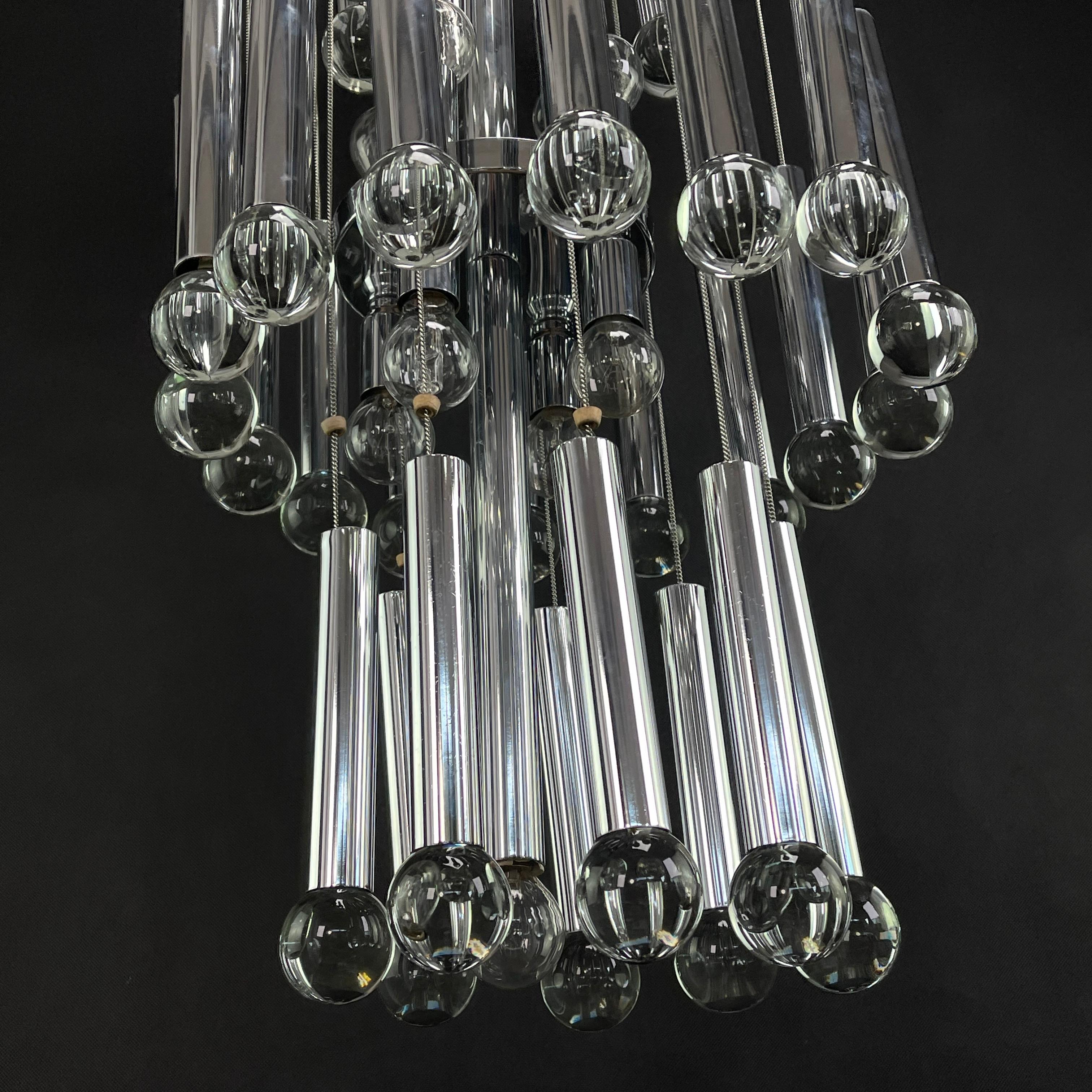 Large Italian Glass Balls Chandelier by Gaetano Sciolari, 1960s For Sale 3