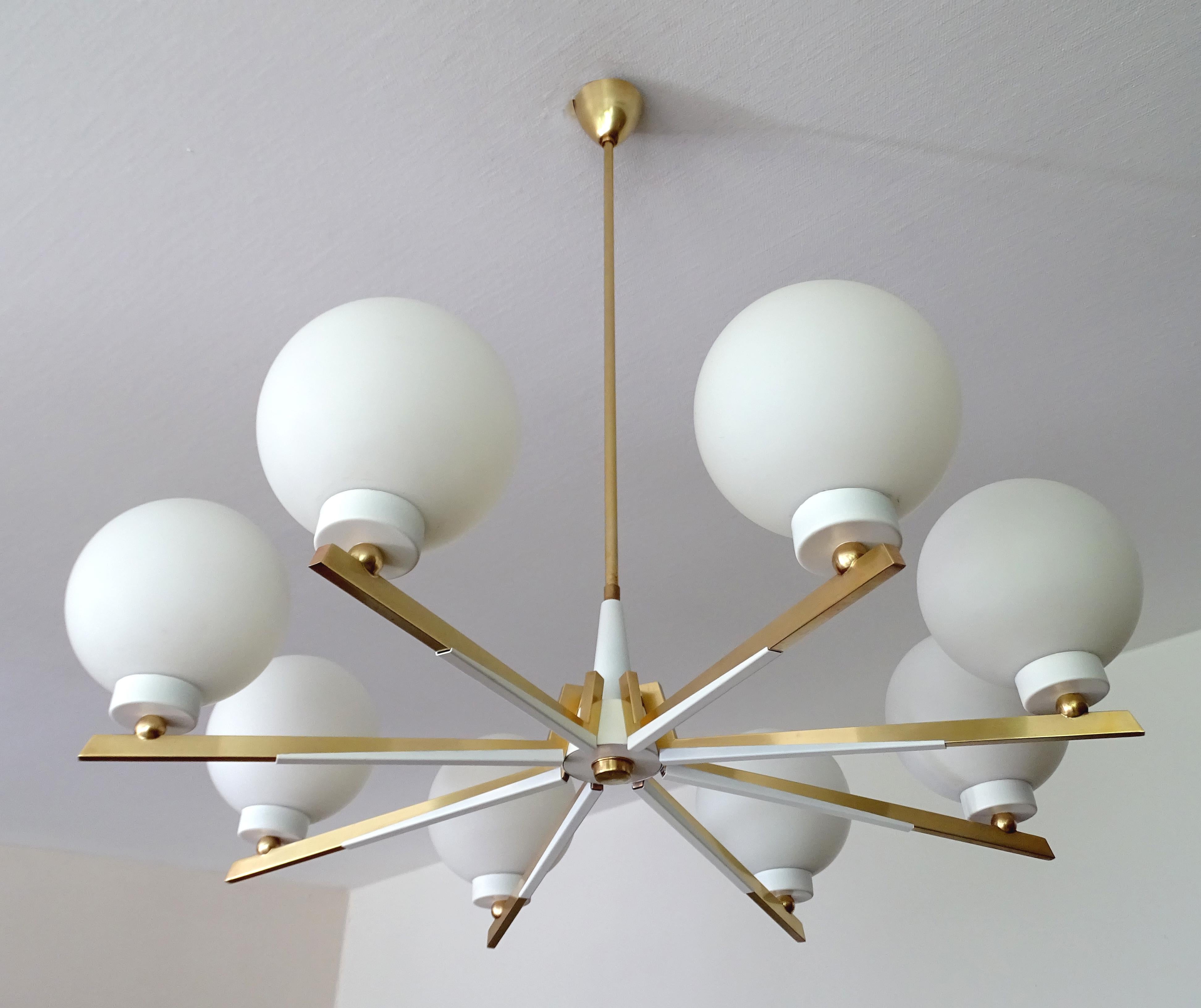 Italian Stunning Stilnovo Pendant Light, Glass Brass, 50s  For Sale