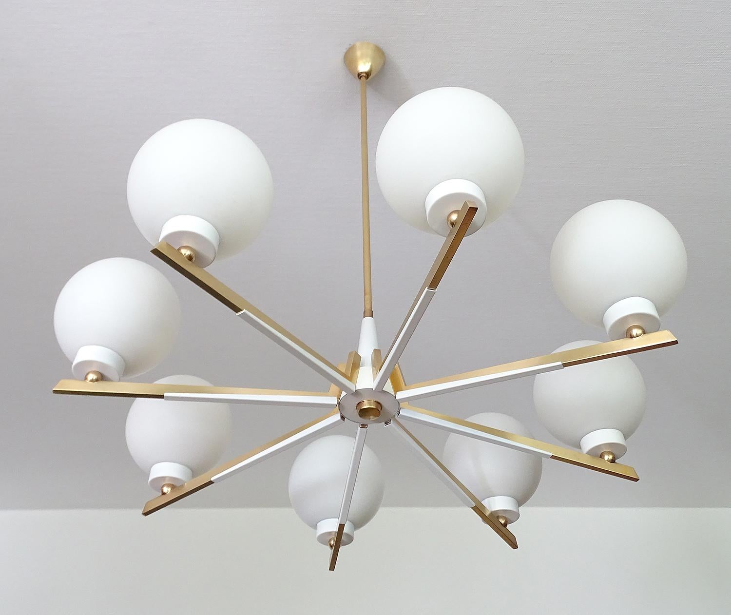 Mid-20th Century Stunning Stilnovo Pendant Light, Glass Brass, 50s  For Sale