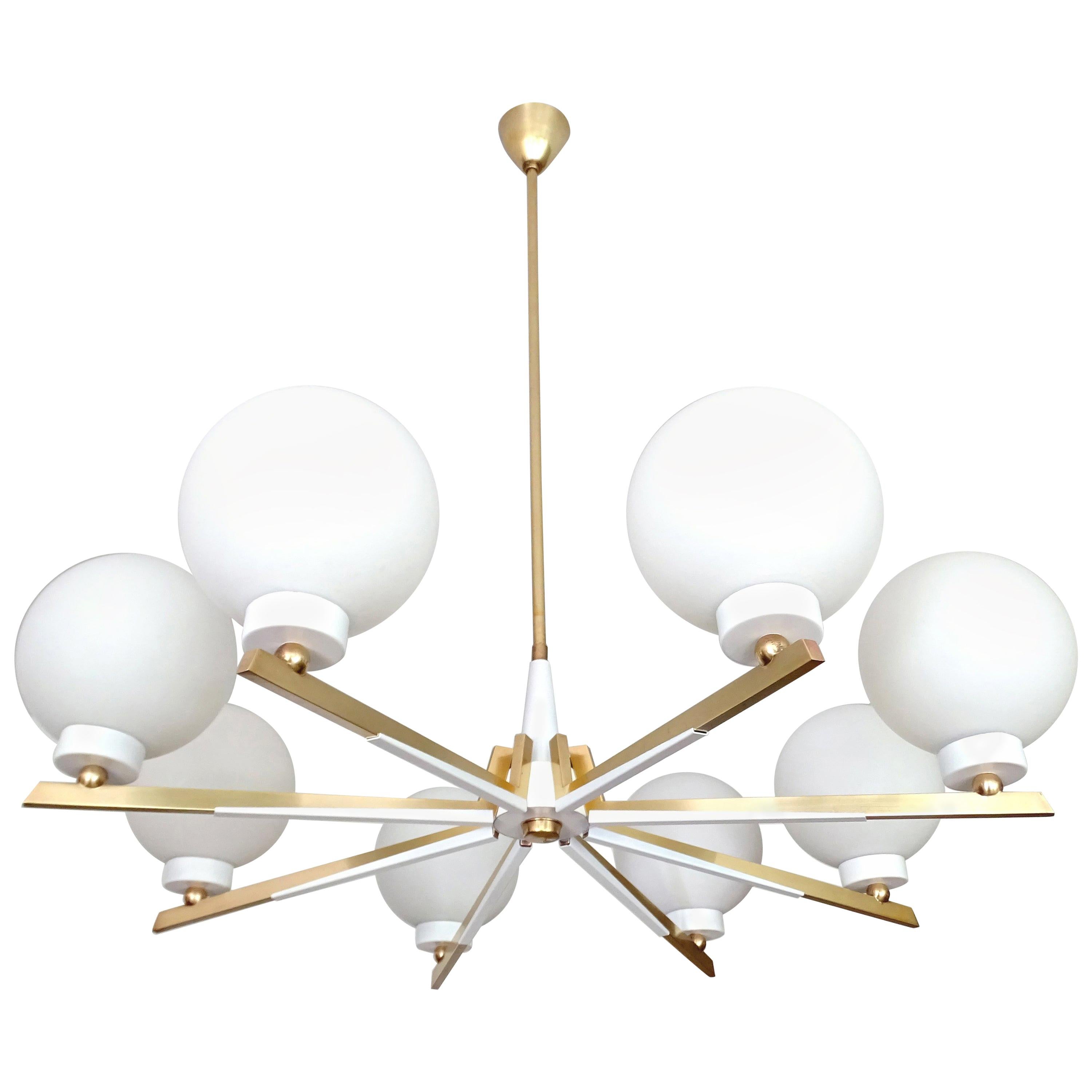Stunning Stilnovo Pendant Light, Glass Brass, 50s  For Sale