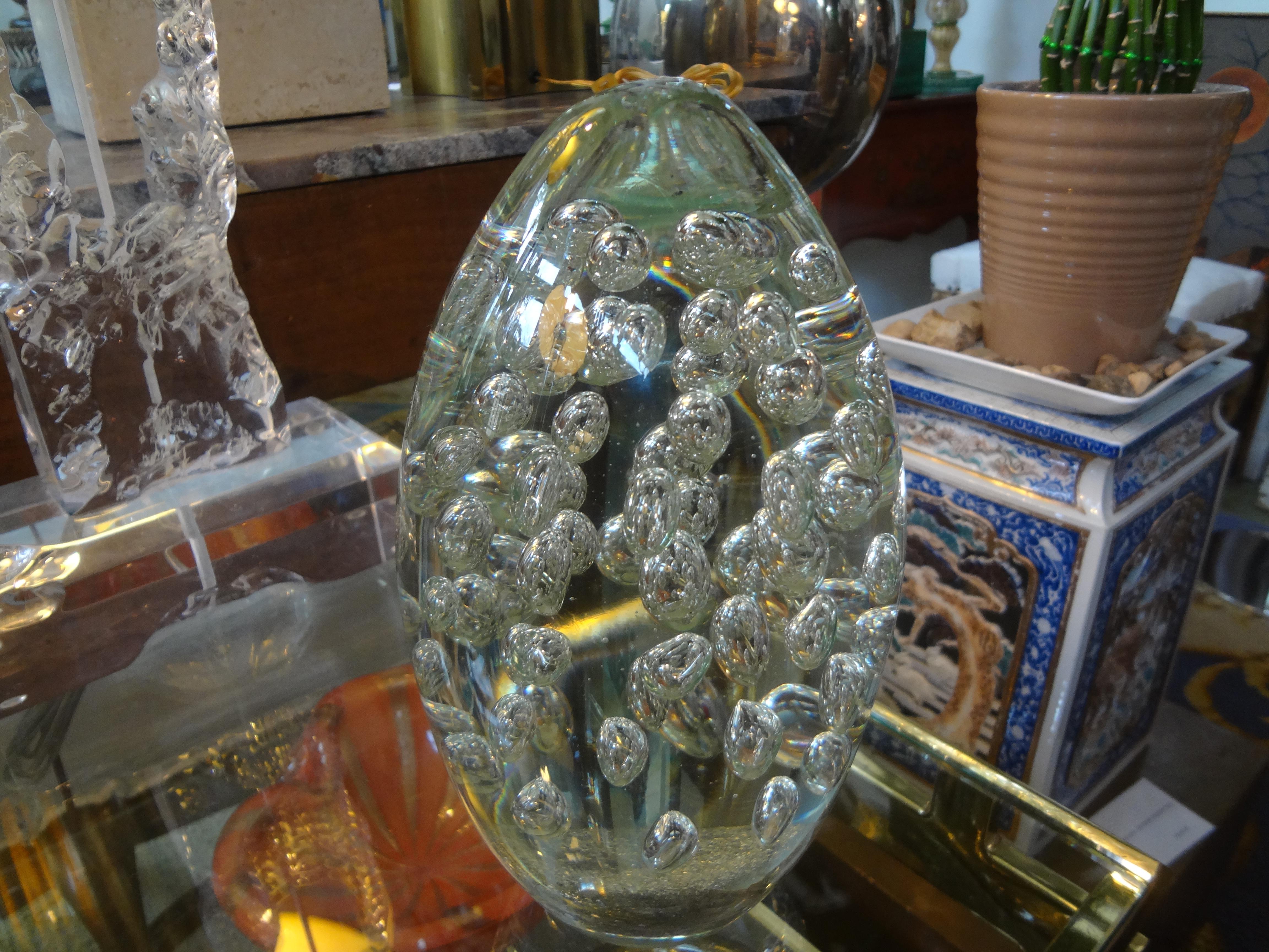 Mid-Century Modern Large Italian Glass Egg with Controlled Bubbles Attributed to Barbini For Sale