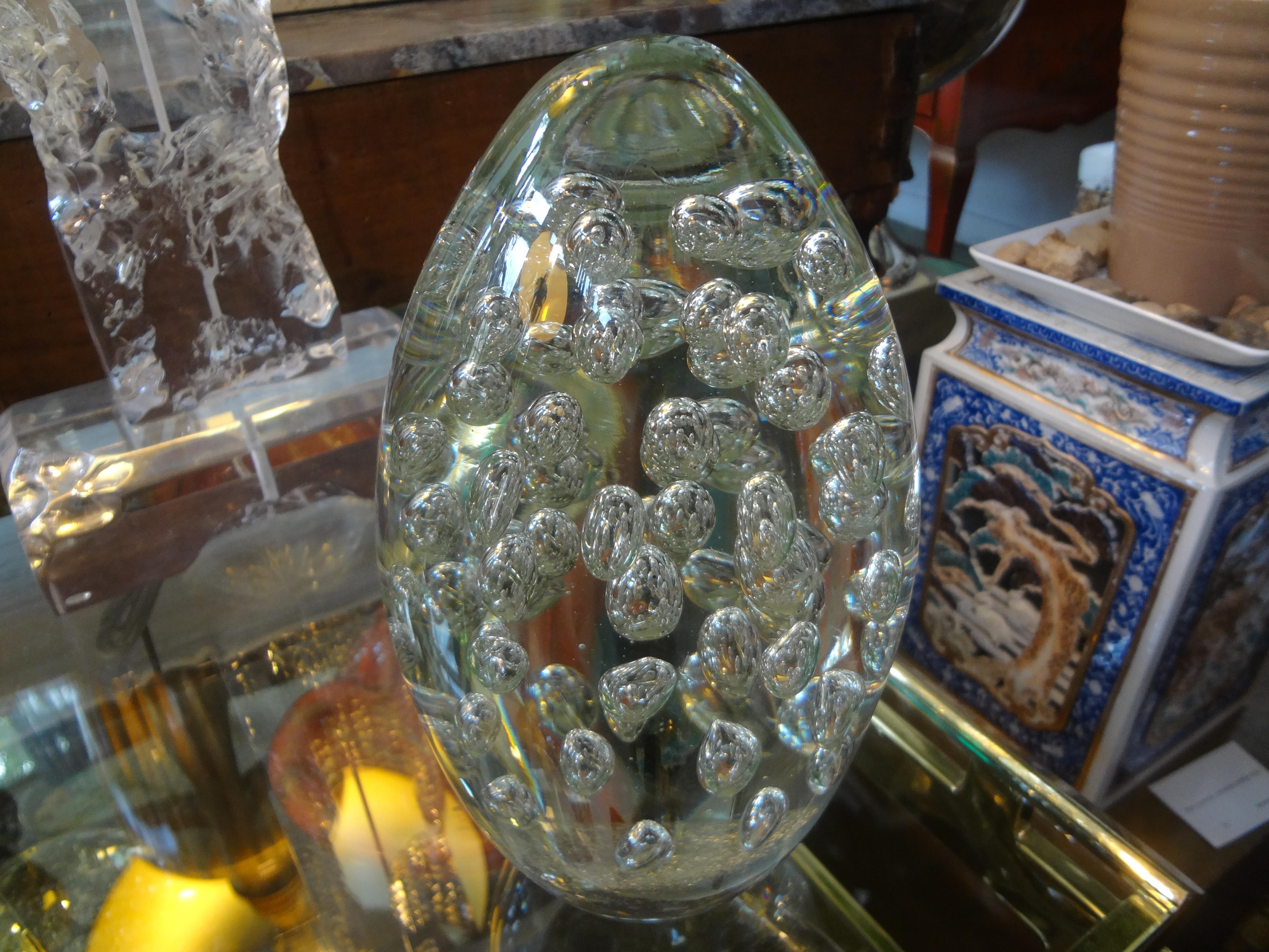 Crystal Large Italian Glass Egg with Controlled Bubbles Attributed to Barbini For Sale