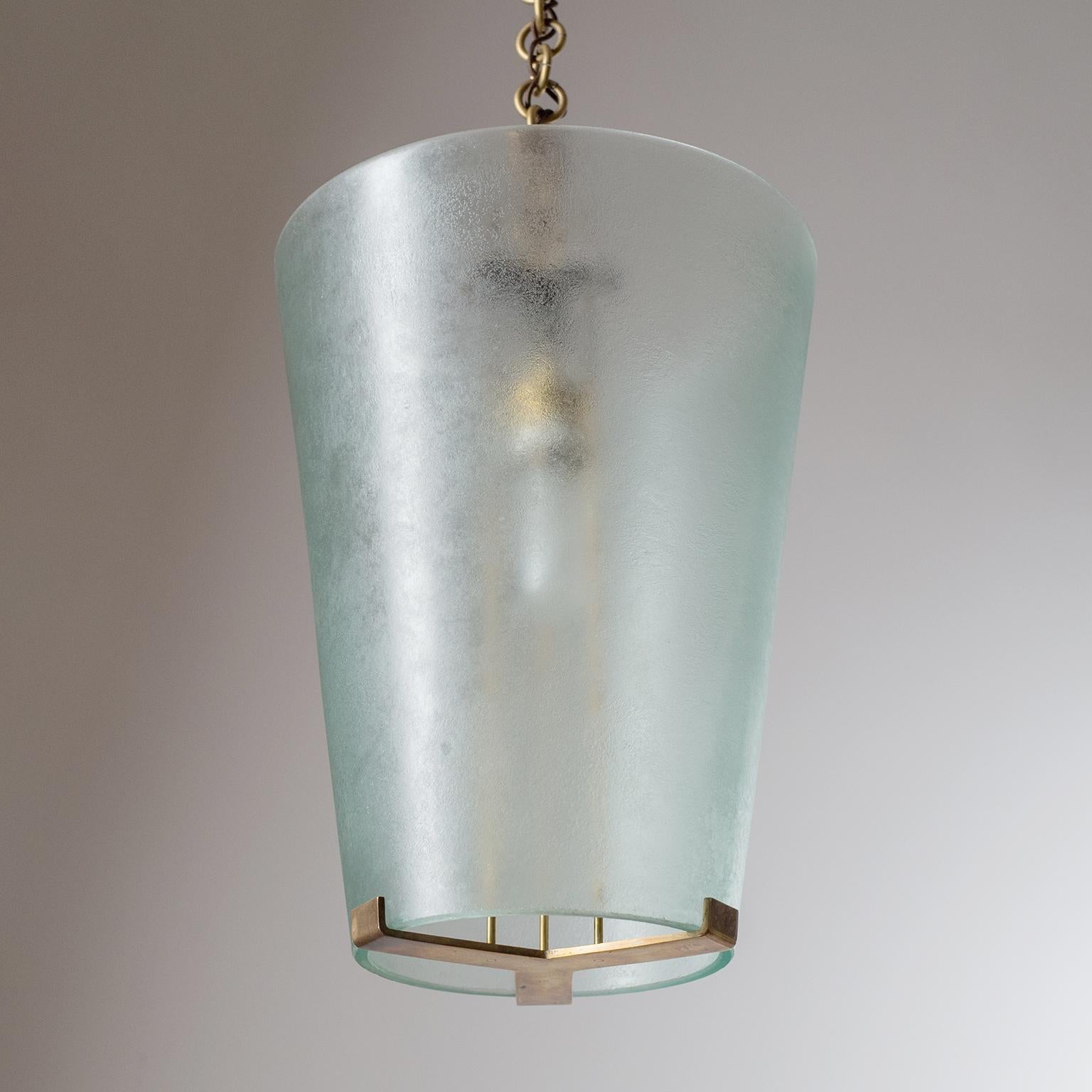 Brass Large Italian Glass Lantern, circa 1960