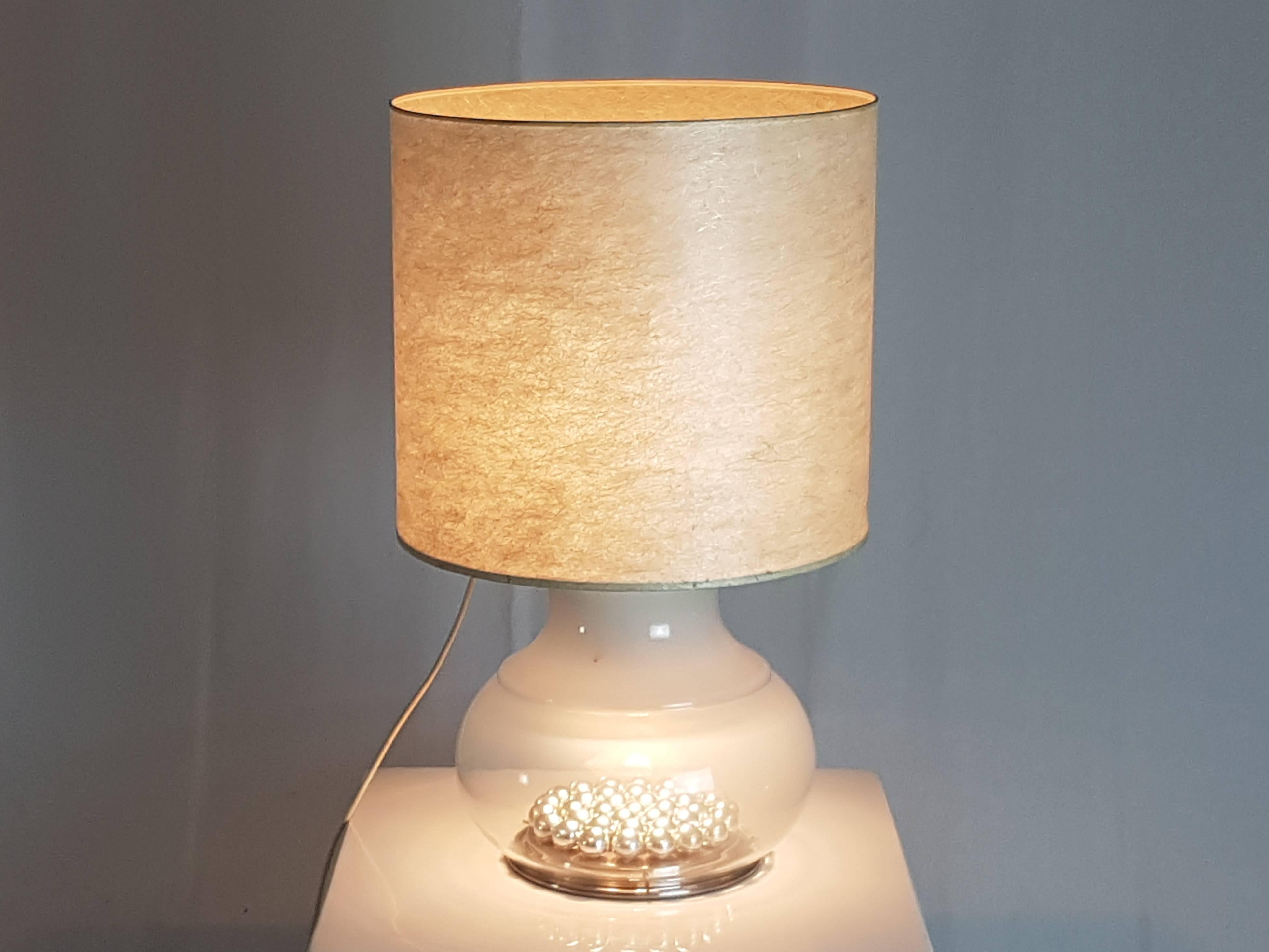 Mid-20th Century Large Italian Glass, Silvered Plastic and Fiberglass Shade 1970s Table Lamp
