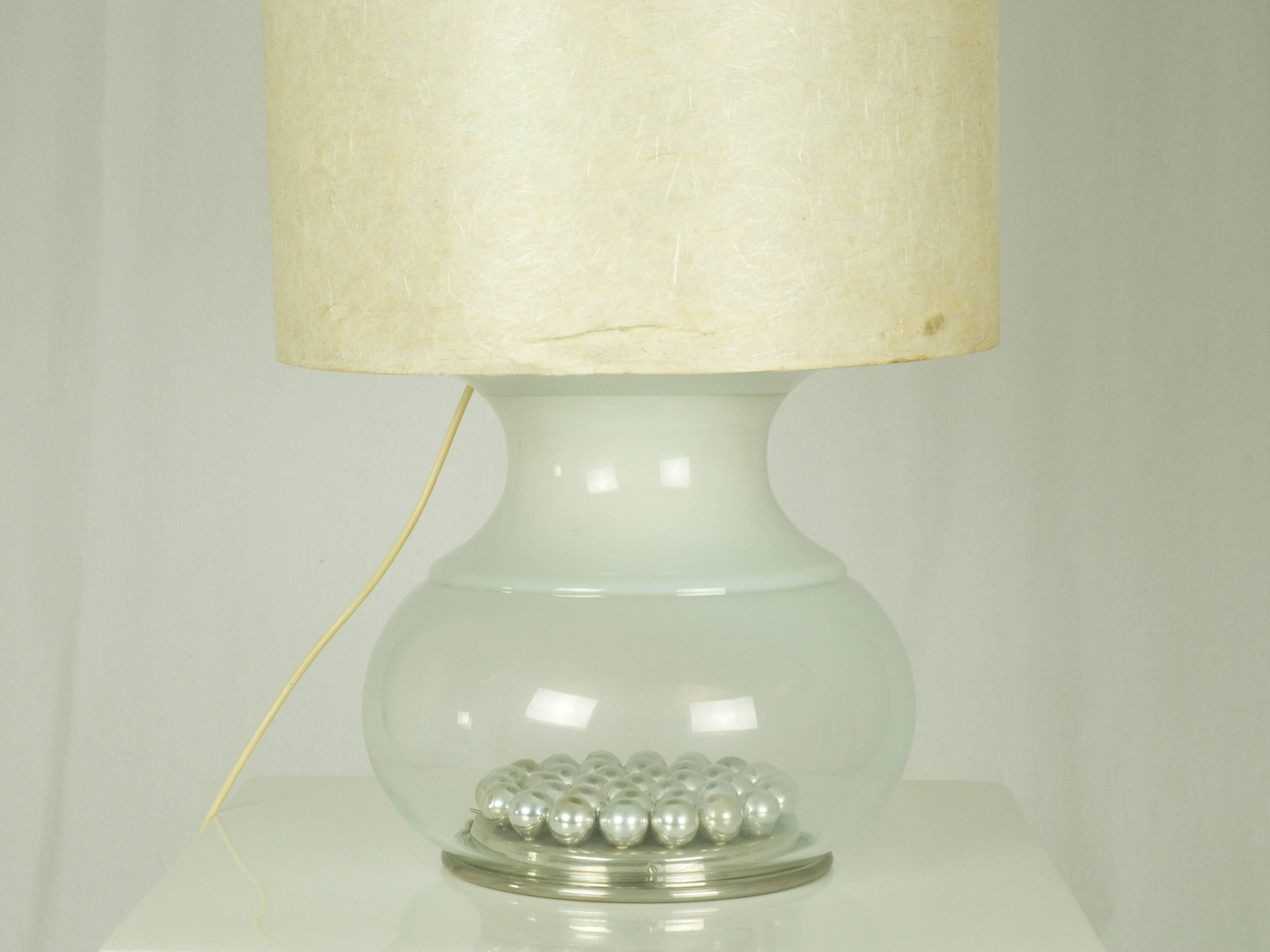 Large Italian Glass, Silvered Plastic and Fiberglass Shade 1970s Table Lamp 5