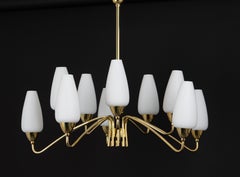 Large Italian Glass Sunburst Chandelier, Stilnovo Style, 1950s