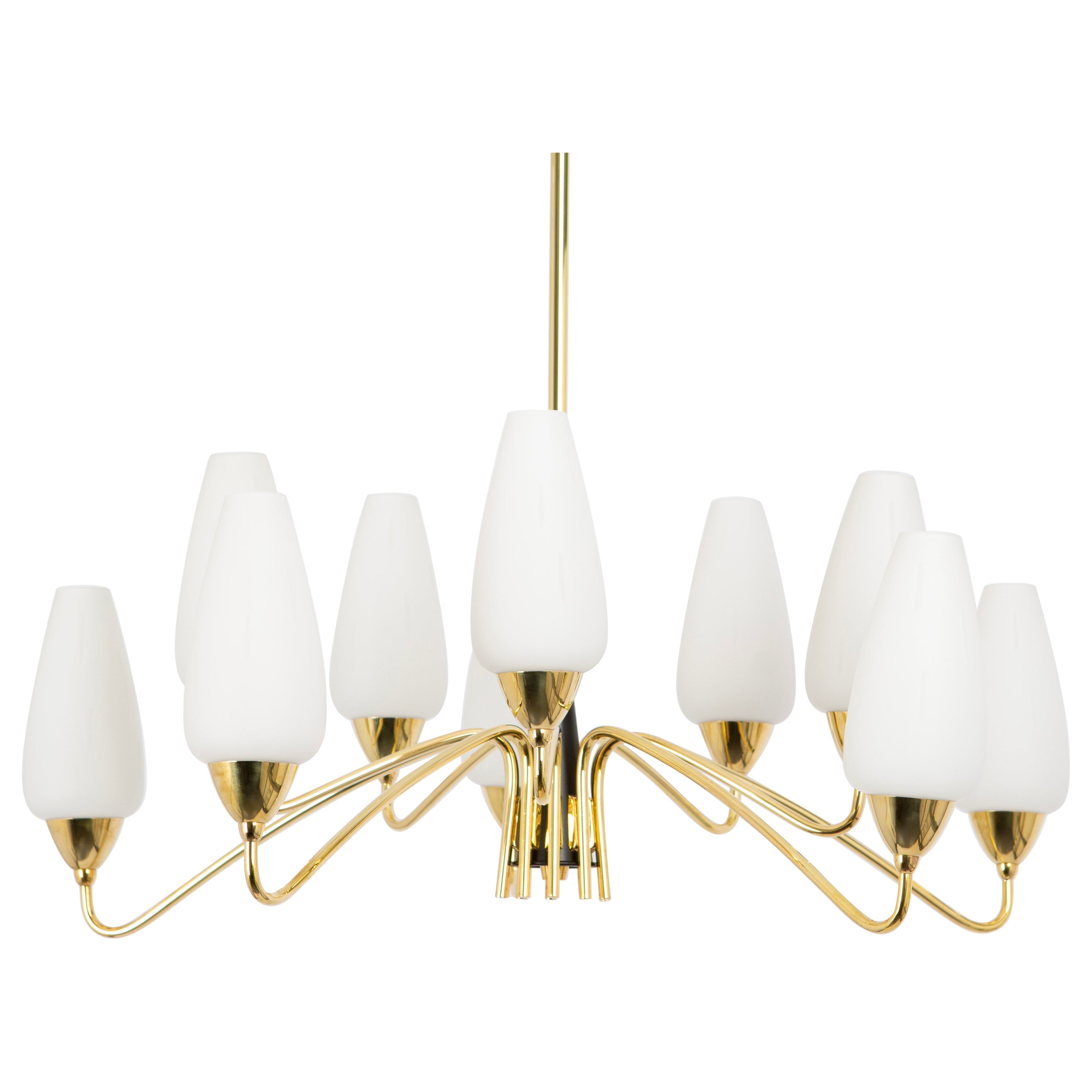 Grande lampadario italiano a raggiera in vetro, stile Stilnovo, anni '50