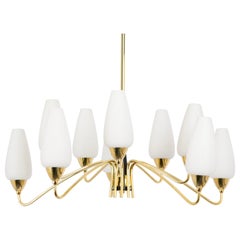 Large Italian Glass Sunburst Chandelier, Stilnovo Style, 1950s