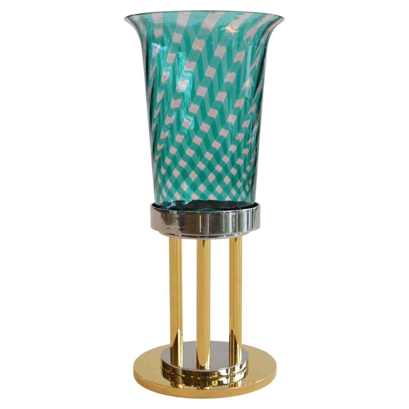 Grand vase en verre italien ou Votive en or et piédestal en acier inoxydable de VeArt en vente