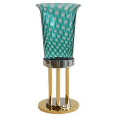 Grand vase en verre italien ou Votive en or et piédestal en acier inoxydable de VeArt