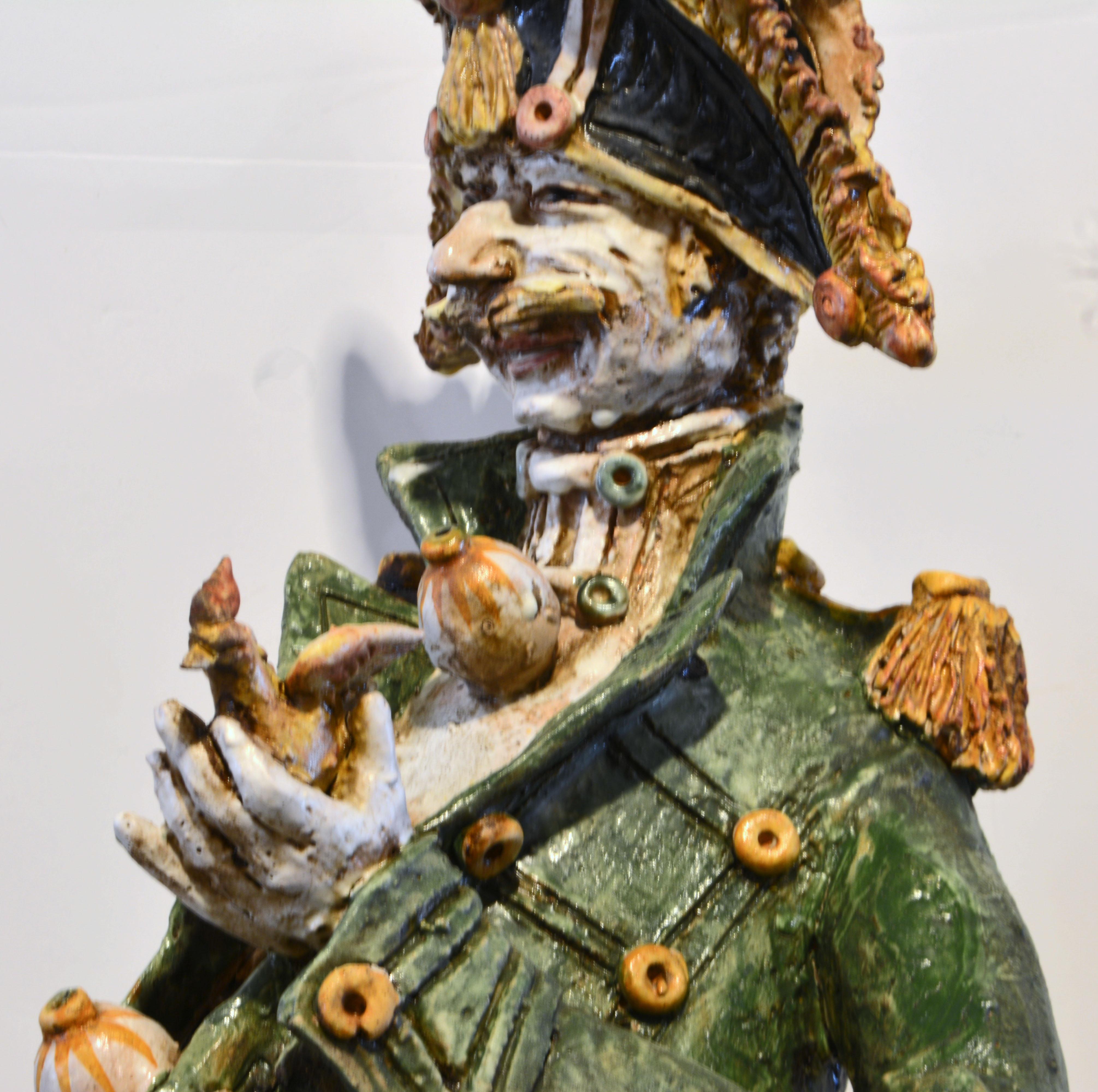 Large Italian Glazed Ceramic Sculpture of a Drinking General by Diego Poloniato 6