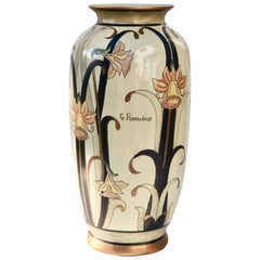 Large Italian Glazed Earthenware Vase, Hand Painted & Signed by G. Fieravino