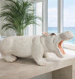 Large Italian glazed Terra-Cotta Hippopotamus Sculpture 37" Mid Century