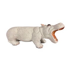Large Italian glazed Terra-Cotta Hippopotamus Sculpture 37" Mid Century