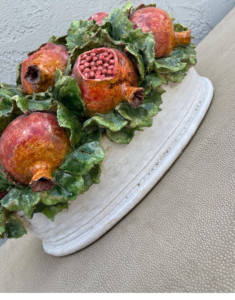 Large Italian Glazed Terra Cotta Pomegranate Centrepiece For Sale at