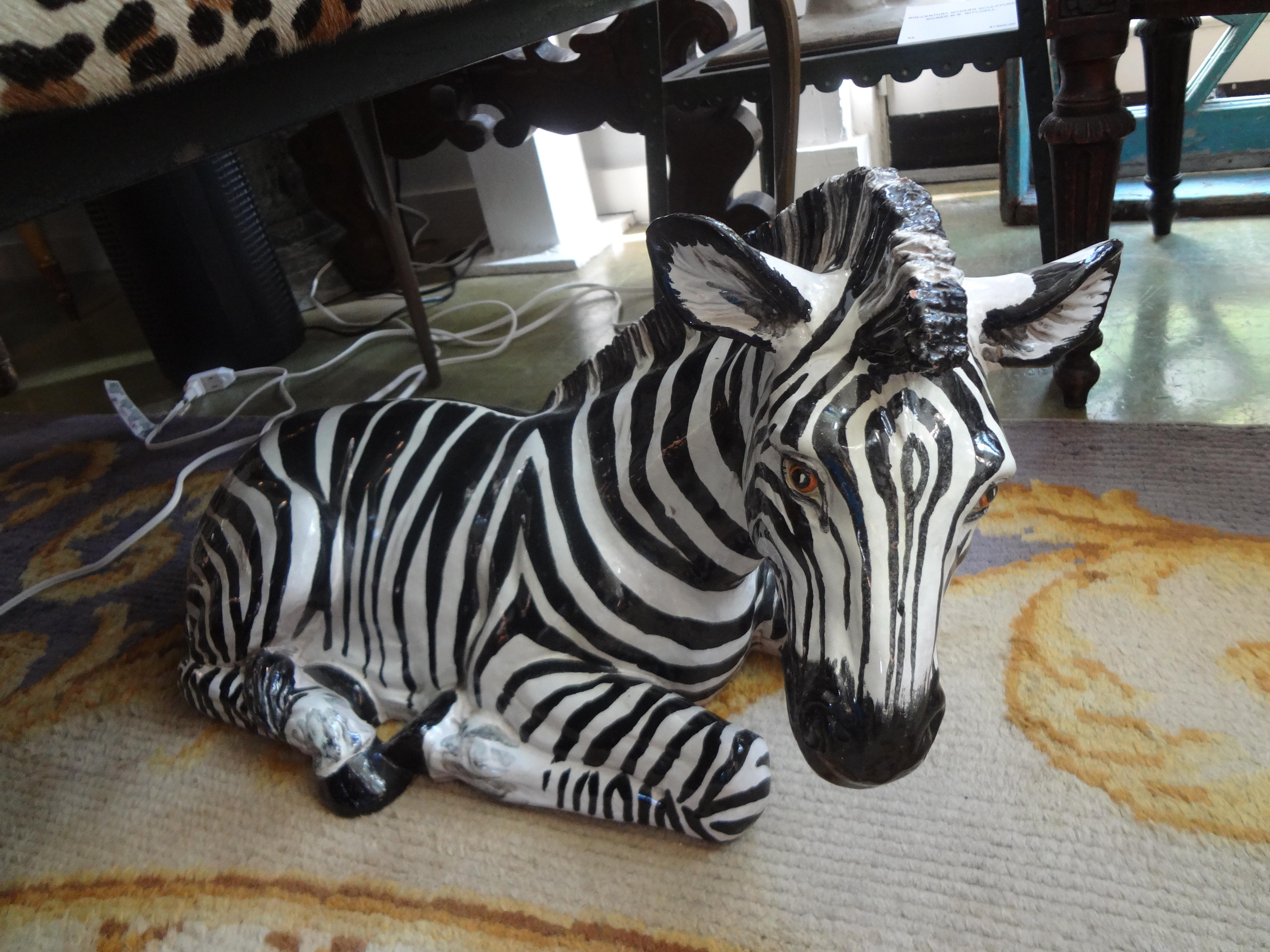 Monumental Italian Glazed Terracotta Zebra Figure For Sale 1