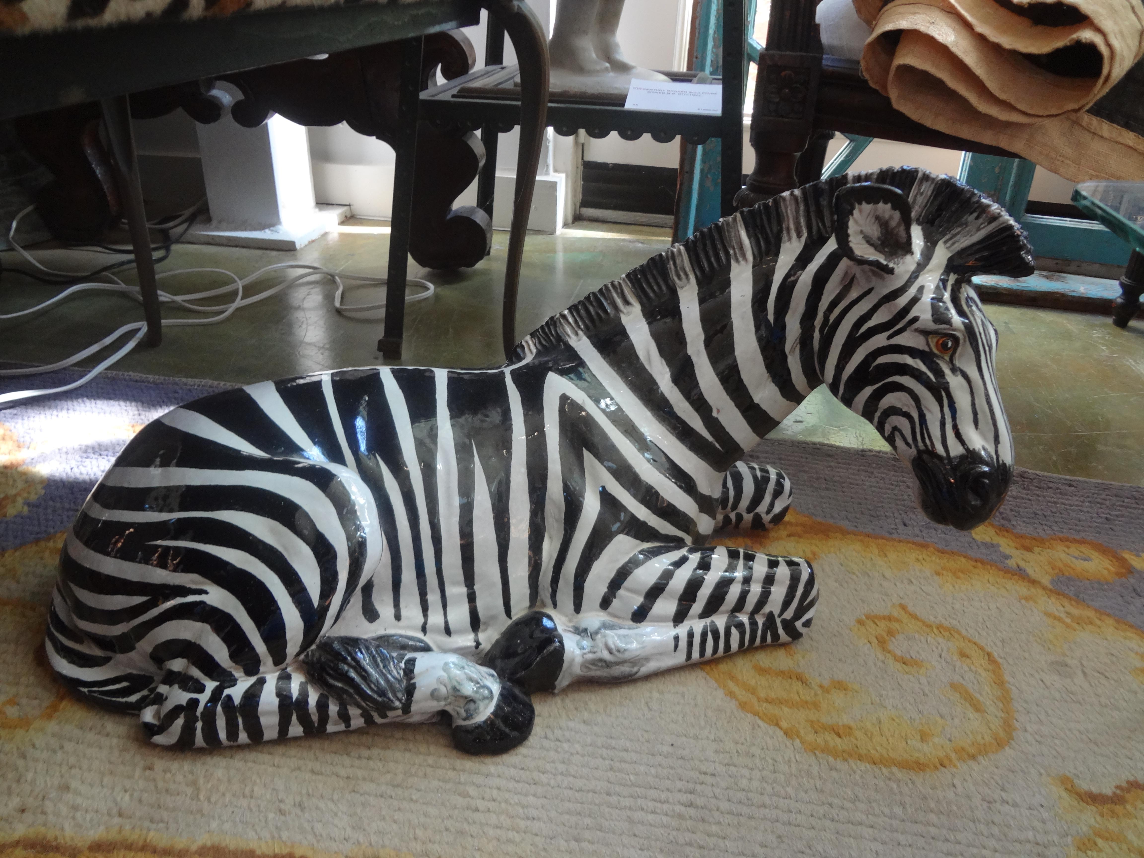 Monumental Italian Glazed Terracotta Zebra Figure For Sale 2