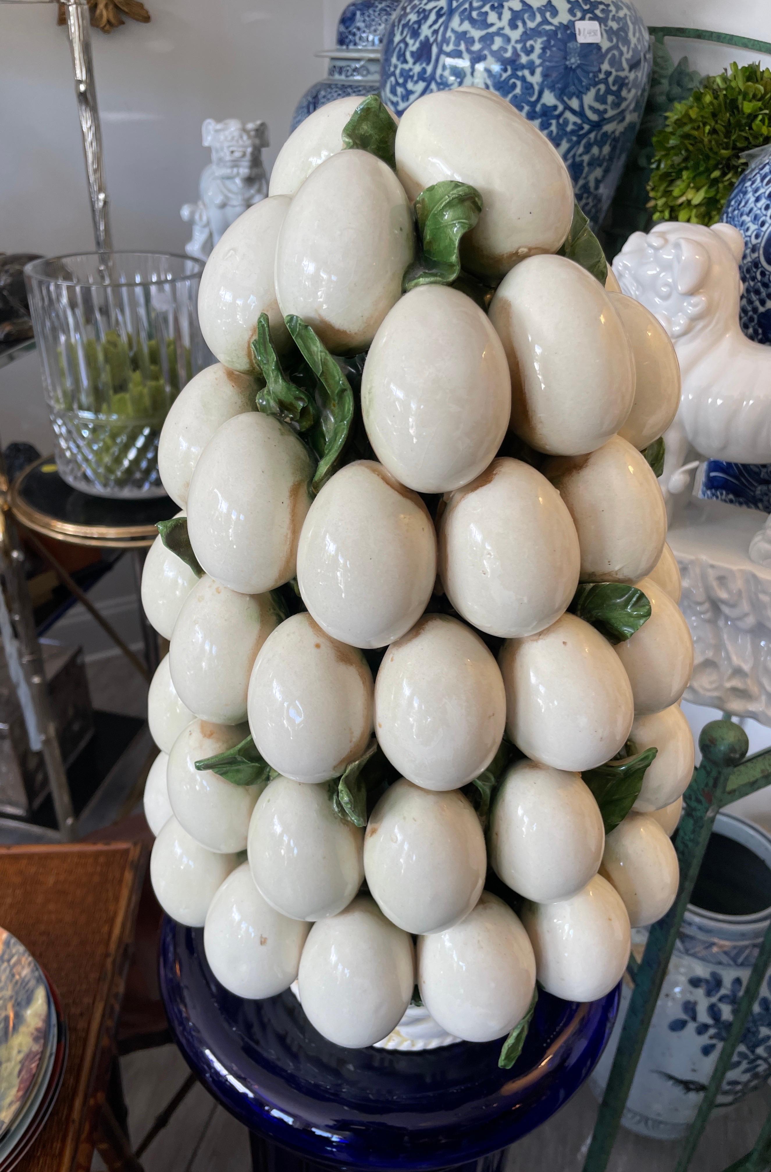20th Century Large Italian Glazed Terracotta Egg Centerpiece For Sale