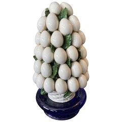 Large Italian Glazed Terracotta Egg Centerpiece