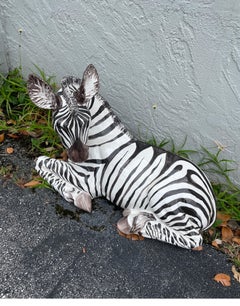 Vintage Italian Glazed Terracotta Zebra Sculpture, 27" Wide, Ca. 1970s