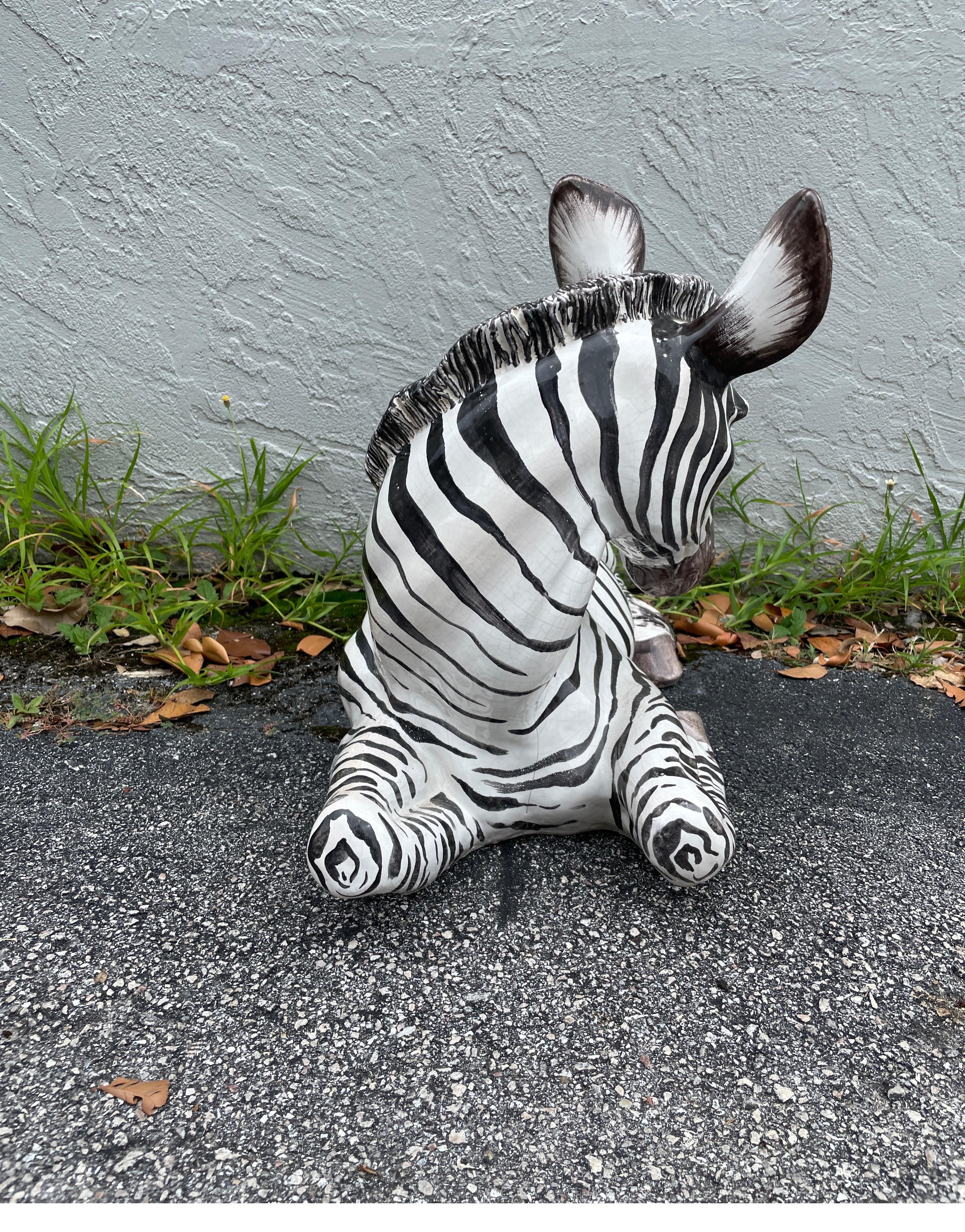 Grande scultura italiana in terracotta smaltata Zebra in vendita 2