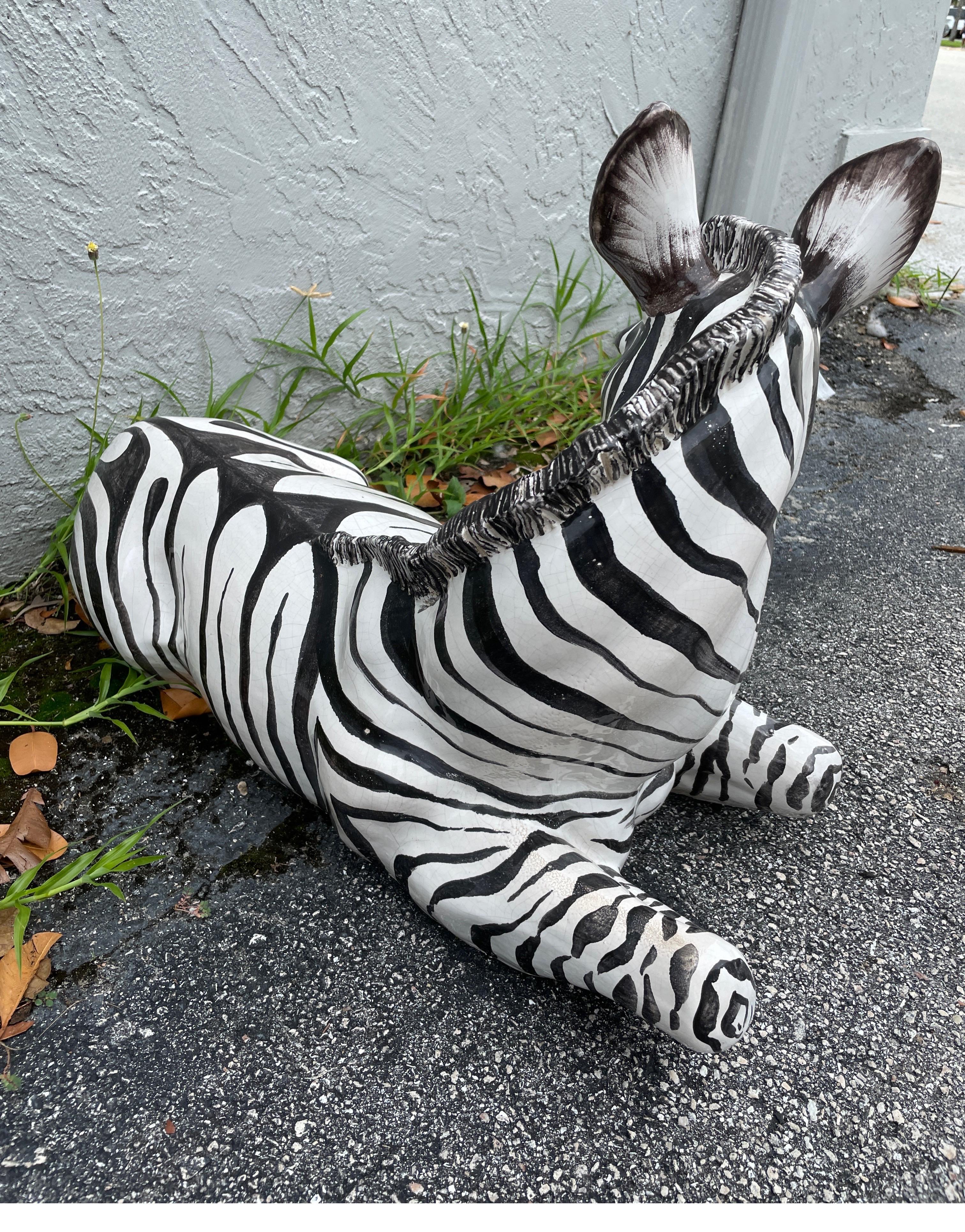 Grande scultura italiana in terracotta smaltata Zebra in vendita 3