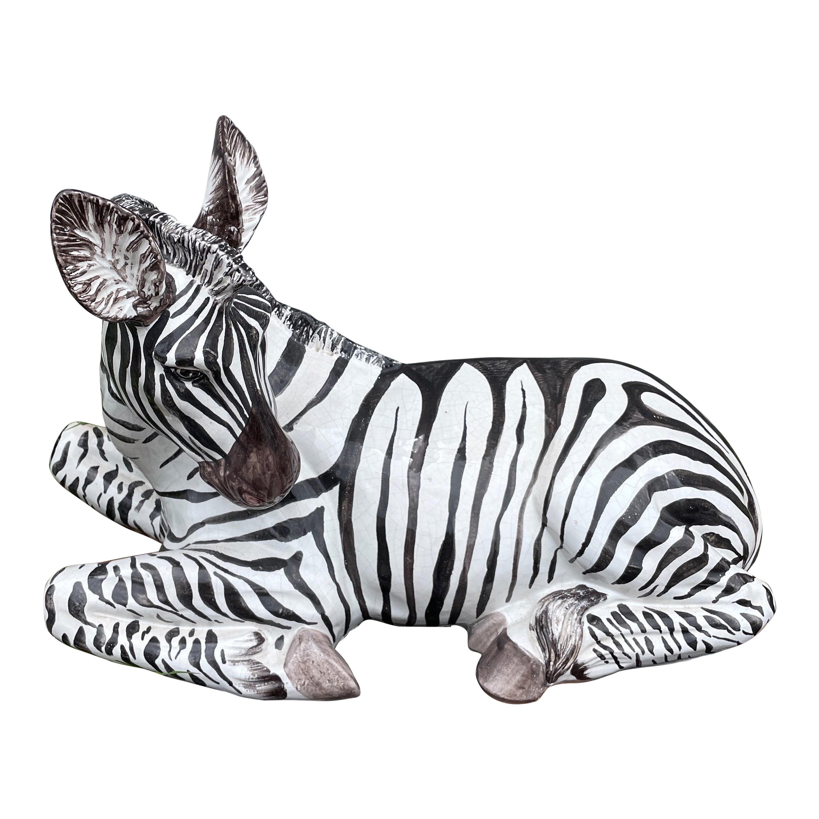 Grande scultura italiana in terracotta smaltata Zebra in vendita