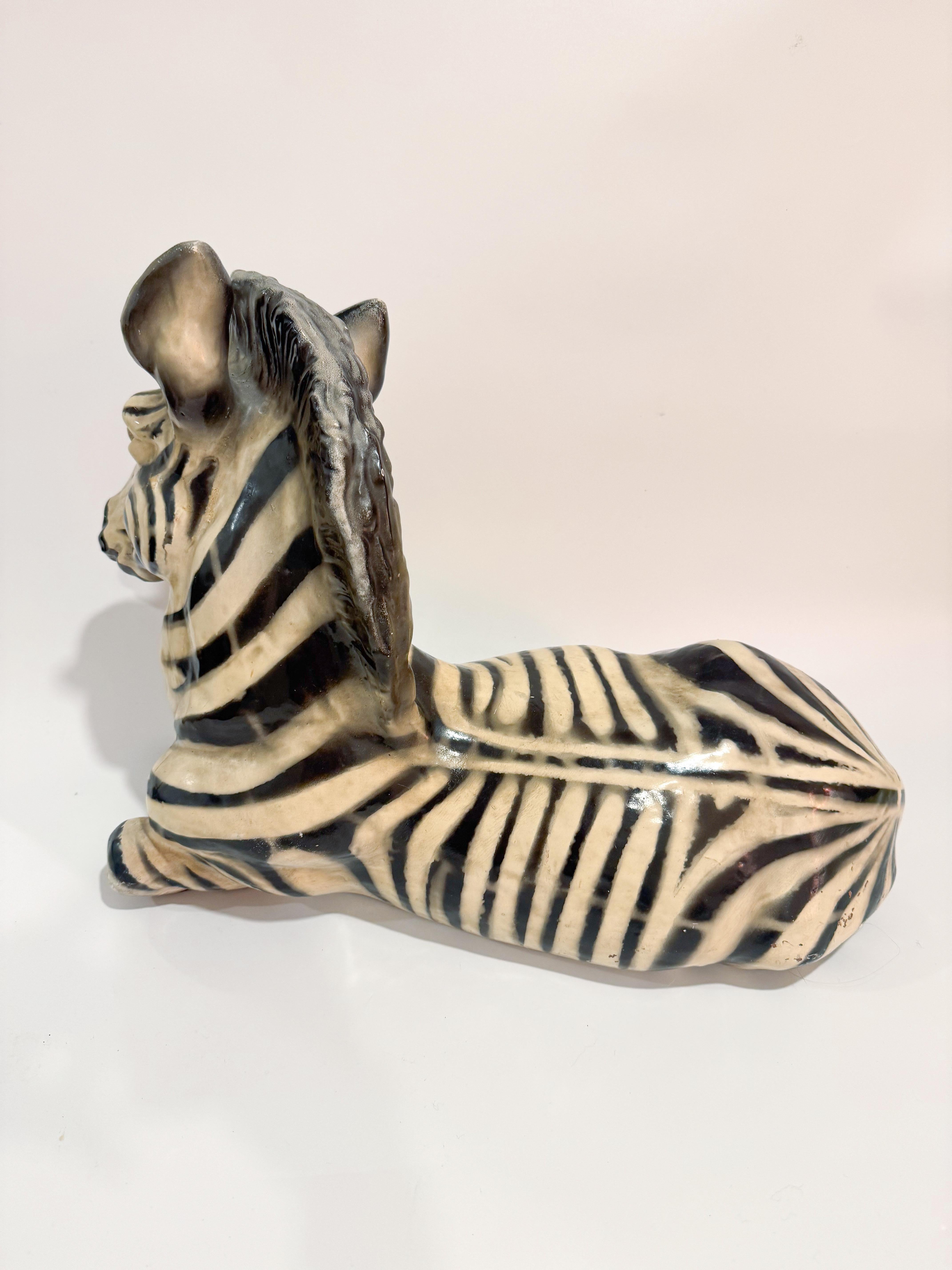Large Italian Glazed Terracotta Zebra Statue – Mid-Century, 1960s For Sale 5