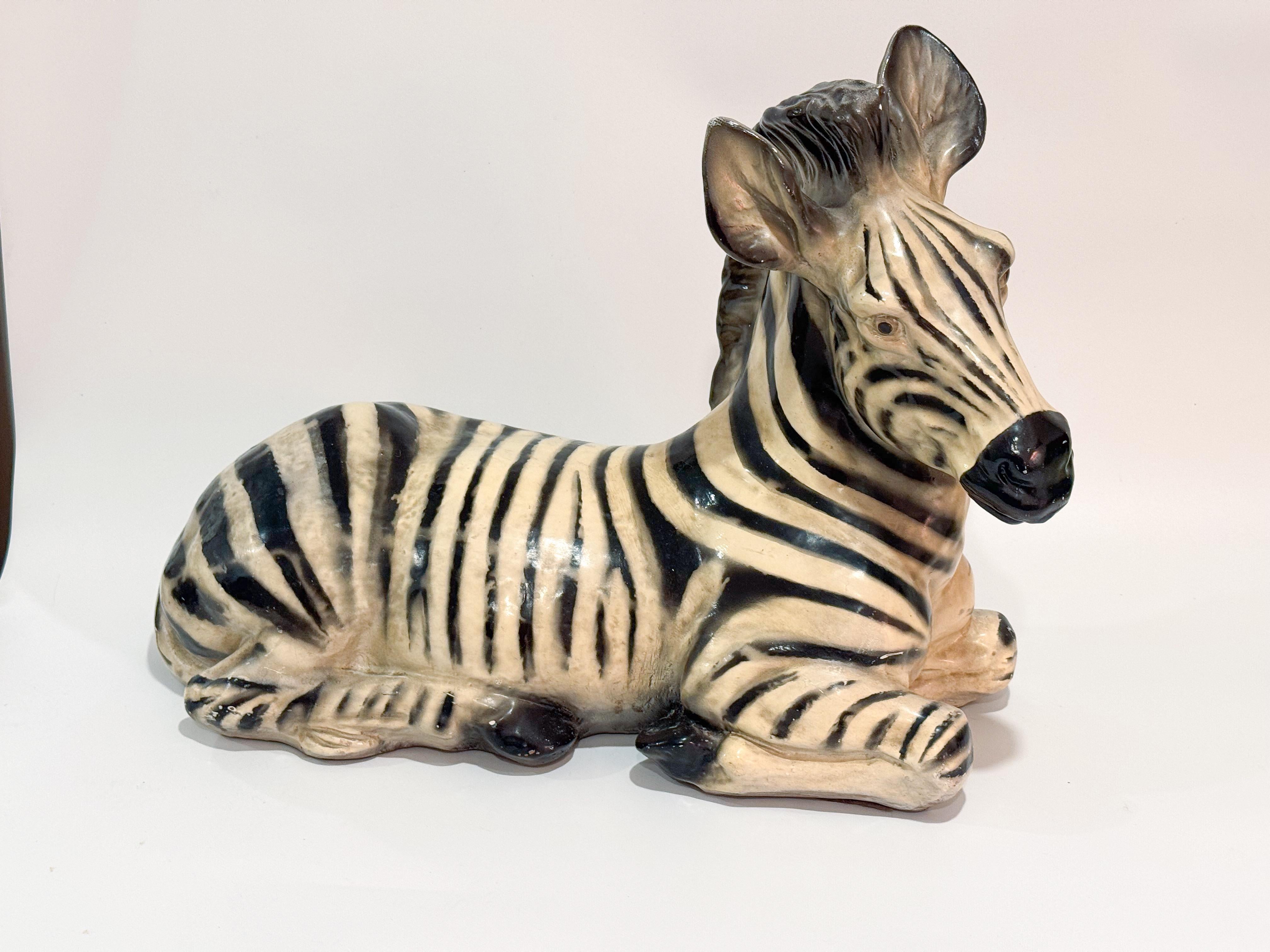 Large Italian Glazed Terracotta Zebra Statue – Mid-Century, 1960s For Sale 7