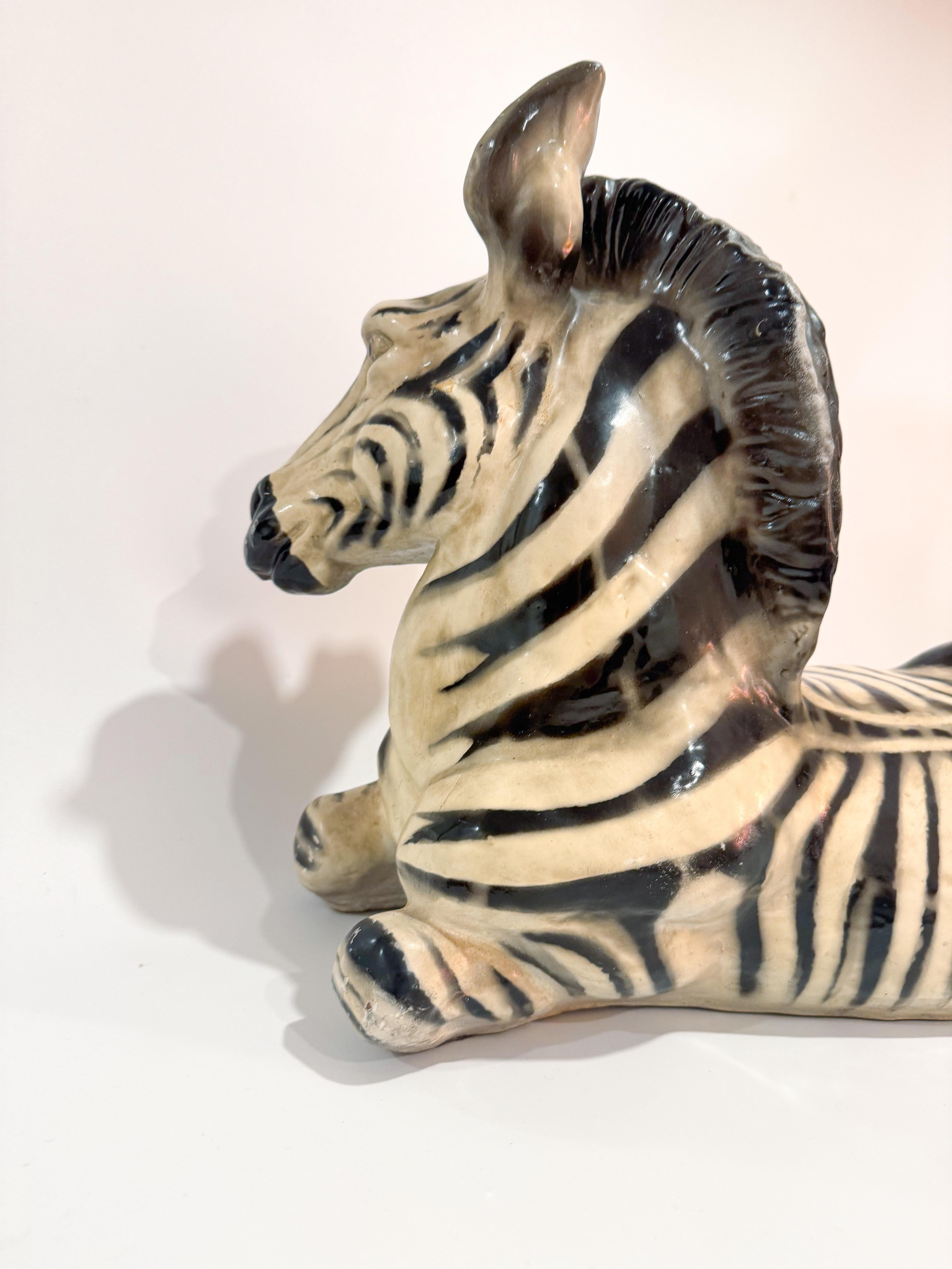 Large Italian Glazed Terracotta Zebra Statue – Mid-Century, 1960s For Sale 9