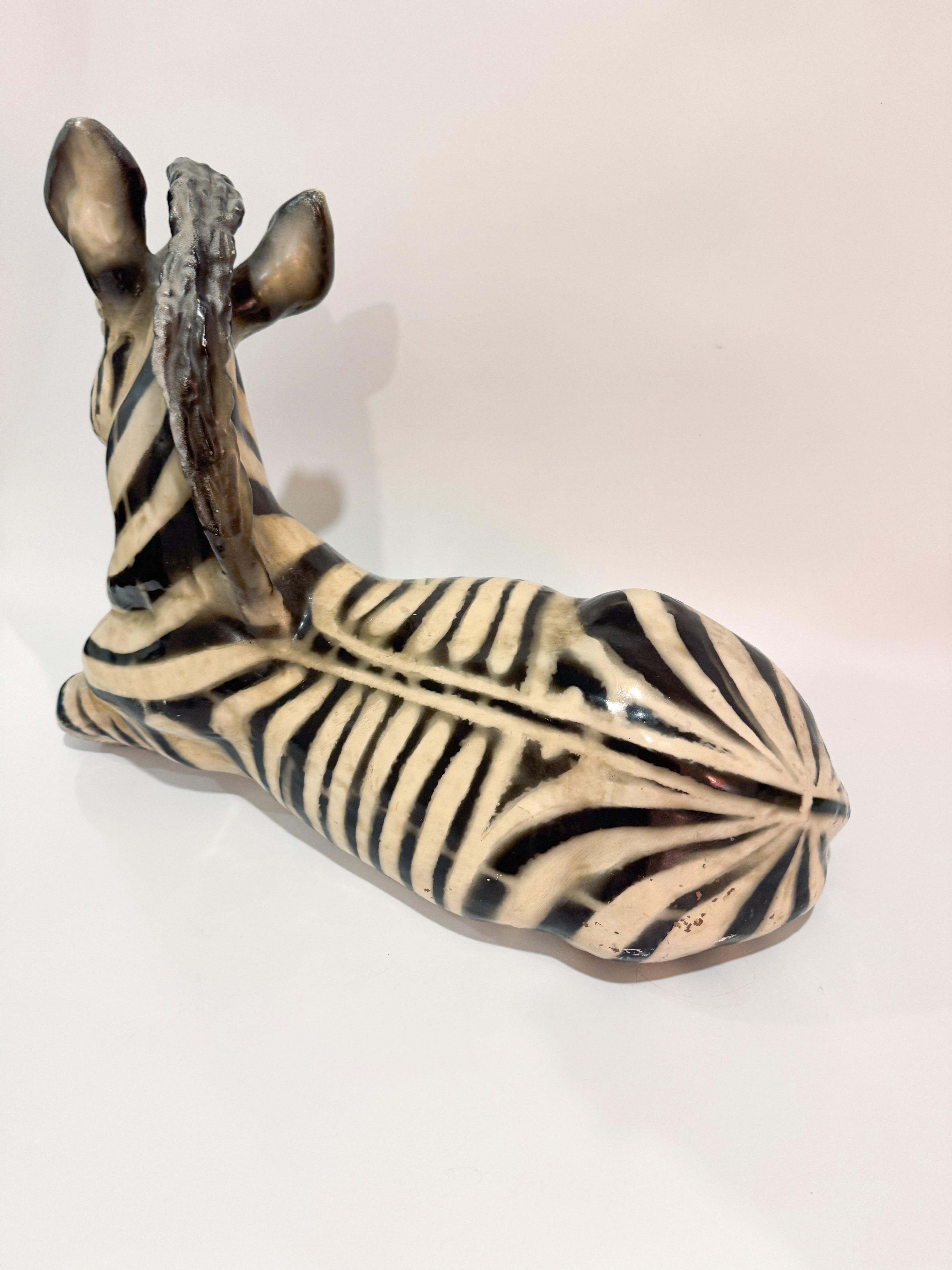 Large Italian Glazed Terracotta Zebra Statue – Mid-Century, 1960s For Sale 11