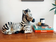 Large Italian Glazed Terracotta Zebra Statue – Mid-Century, 1960s