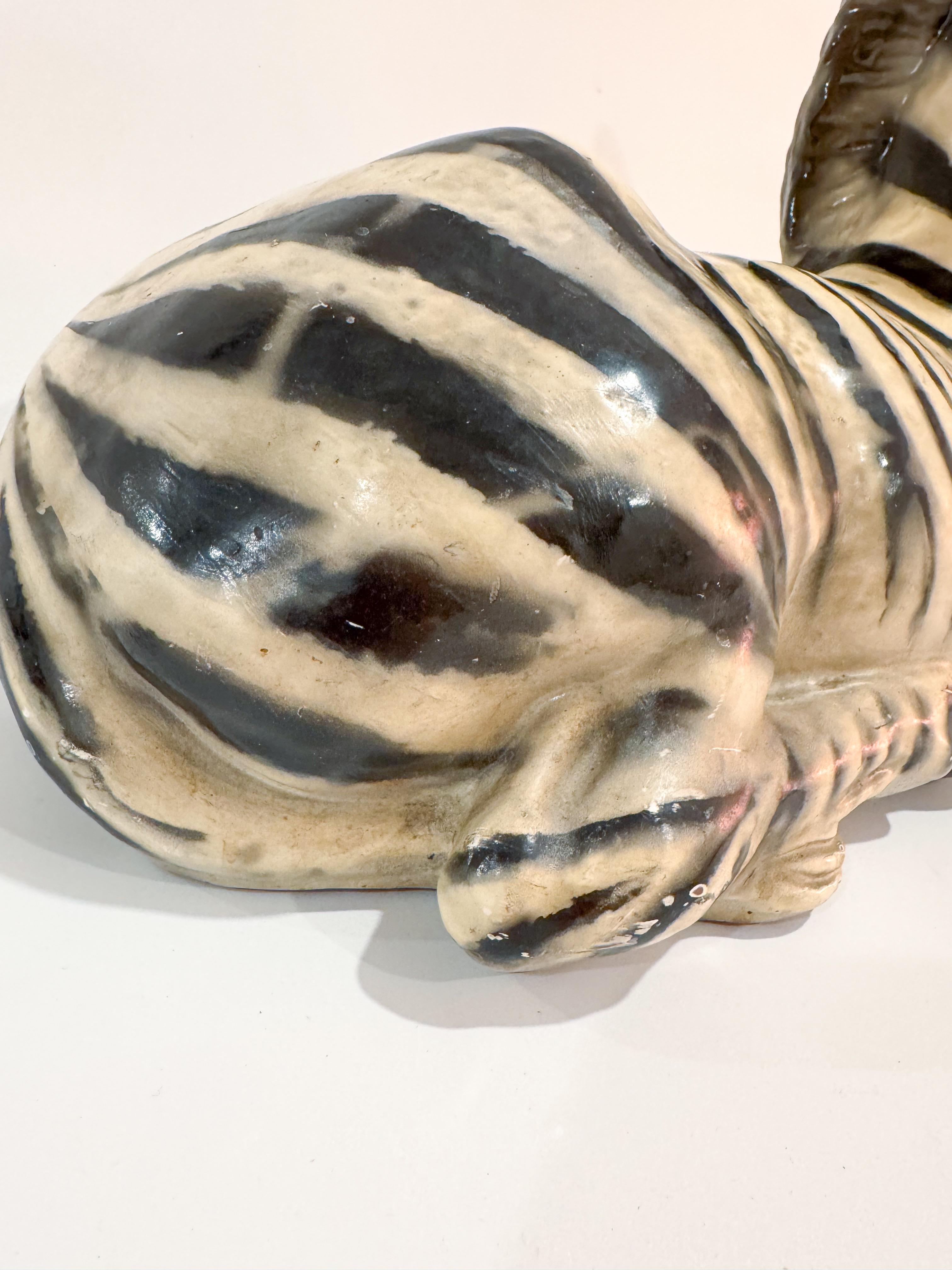 Large Italian Glazed Terracotta Zebra Statue – Mid-Century, 1960s In Good Condition For Sale In Toronto, CA