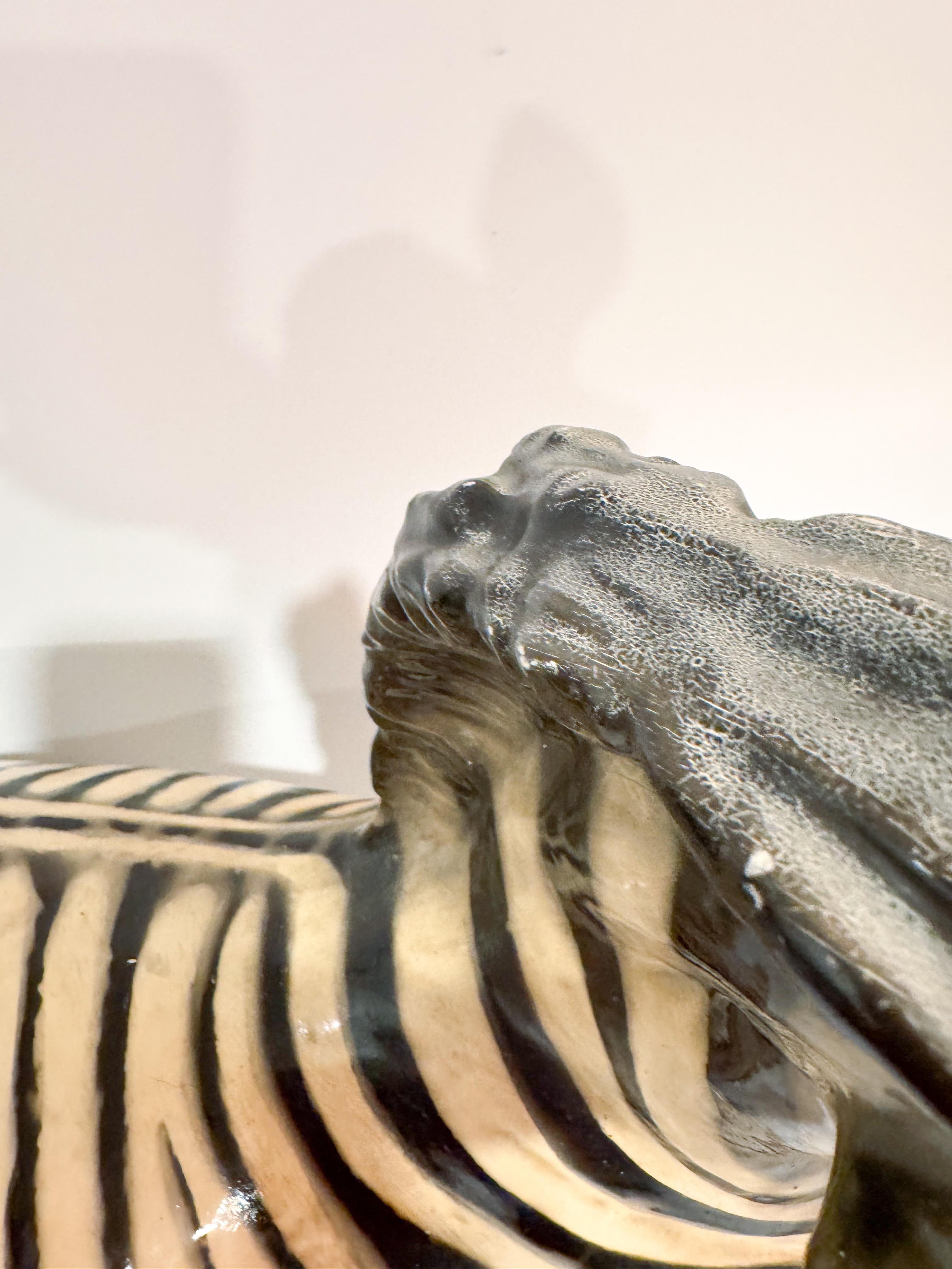 20th Century Large Italian Glazed Terracotta Zebra Statue – Mid-Century, 1960s For Sale