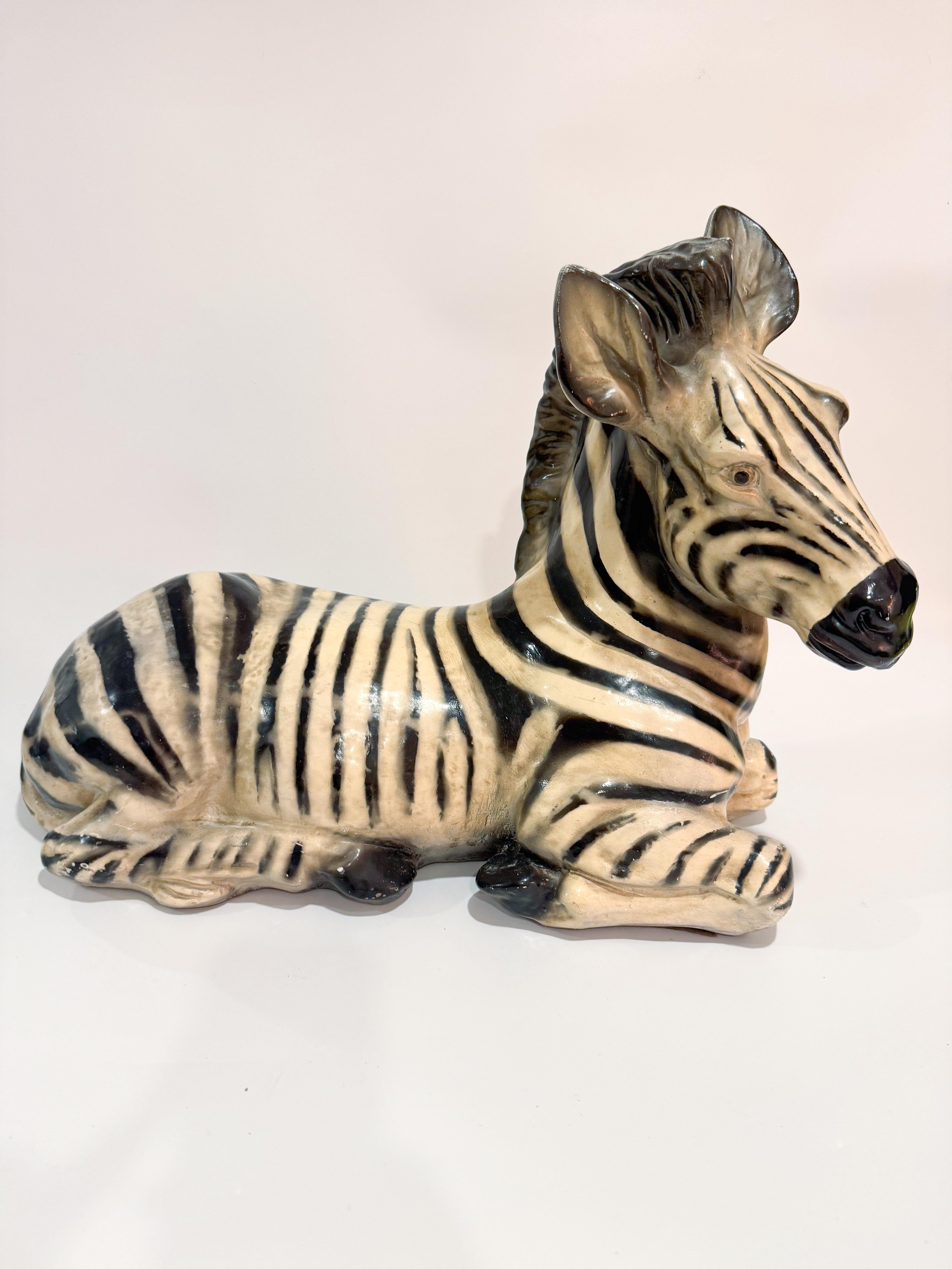 Large Italian Glazed Terracotta Zebra Statue – Mid-Century, 1960s For Sale 4