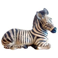 Large Italian Glazed Terracotta Zebra Statue – Mid-Century, 1960s
