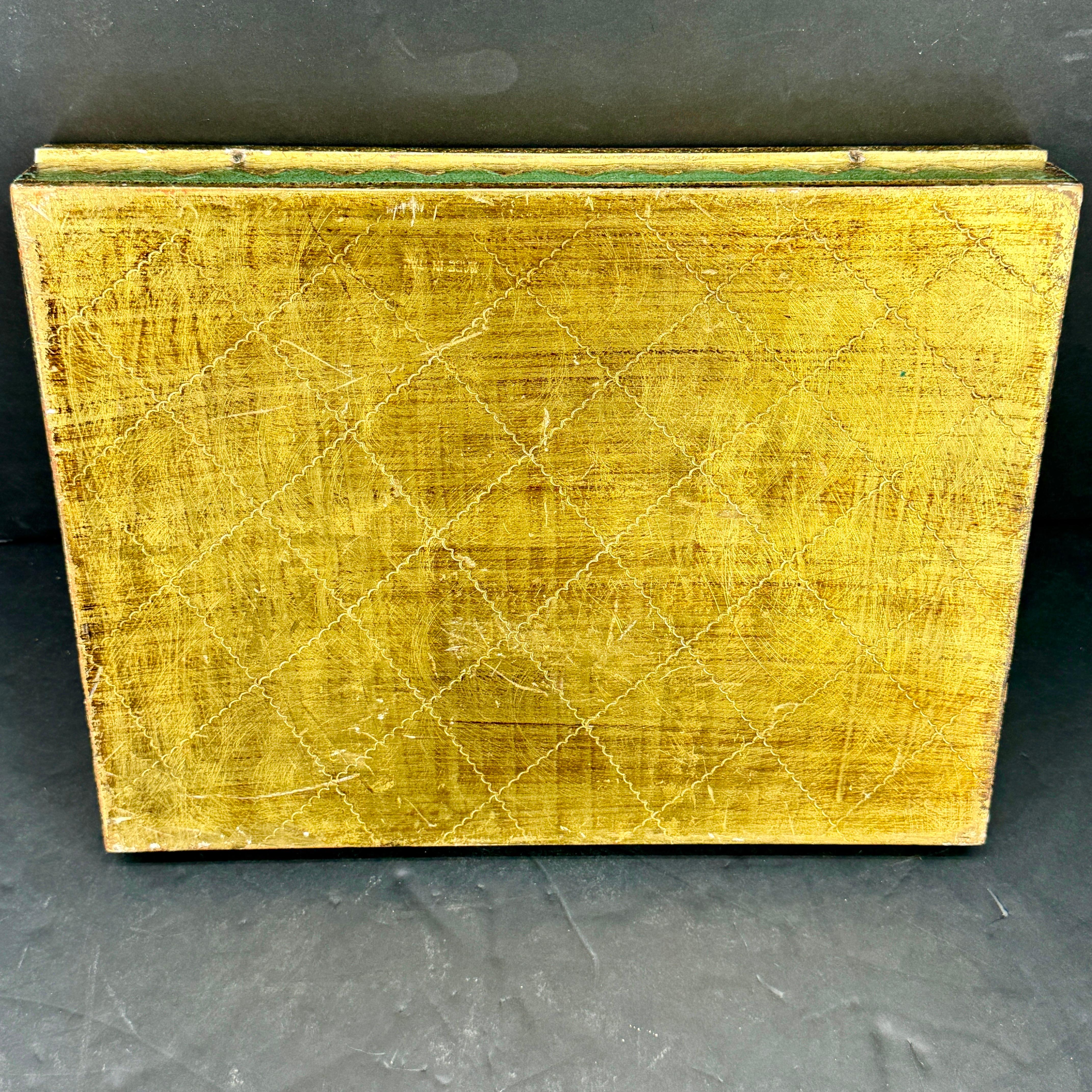 Joyero Rectangular de Almacenamiento Italiano Dorado Grande en venta 8