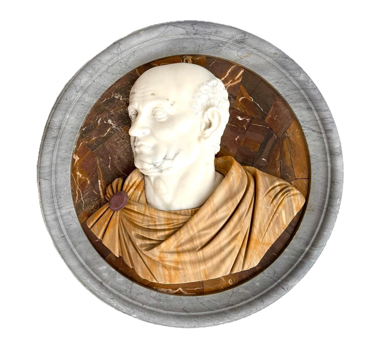Large Italian Grand Tour Style Mixed Marble Emperor Wall Plaque For Sale 9