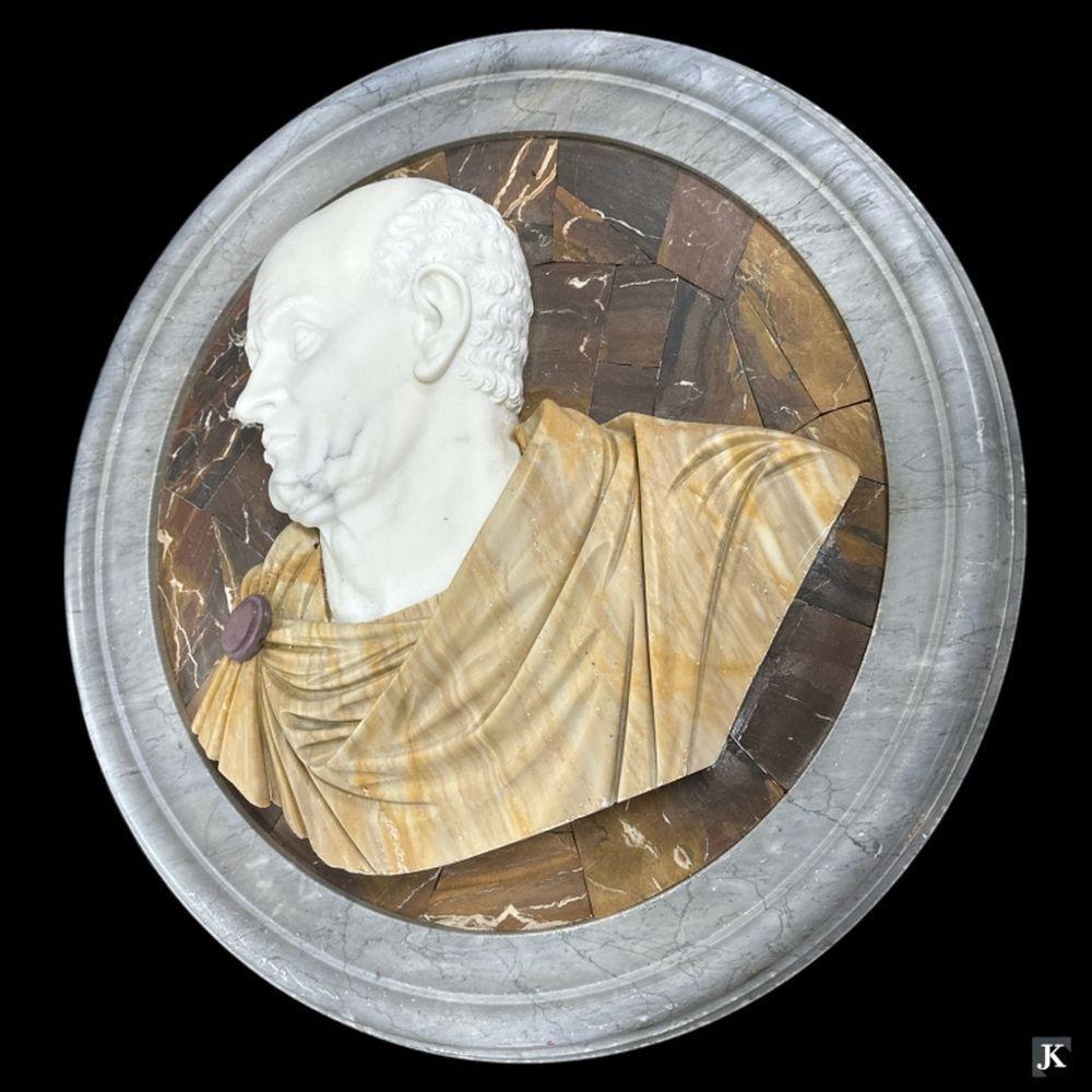 Large Italian Grand Tour Style Mixed Marble Emperor Wall Plaque In Good Condition For Sale In Bradenton, FL