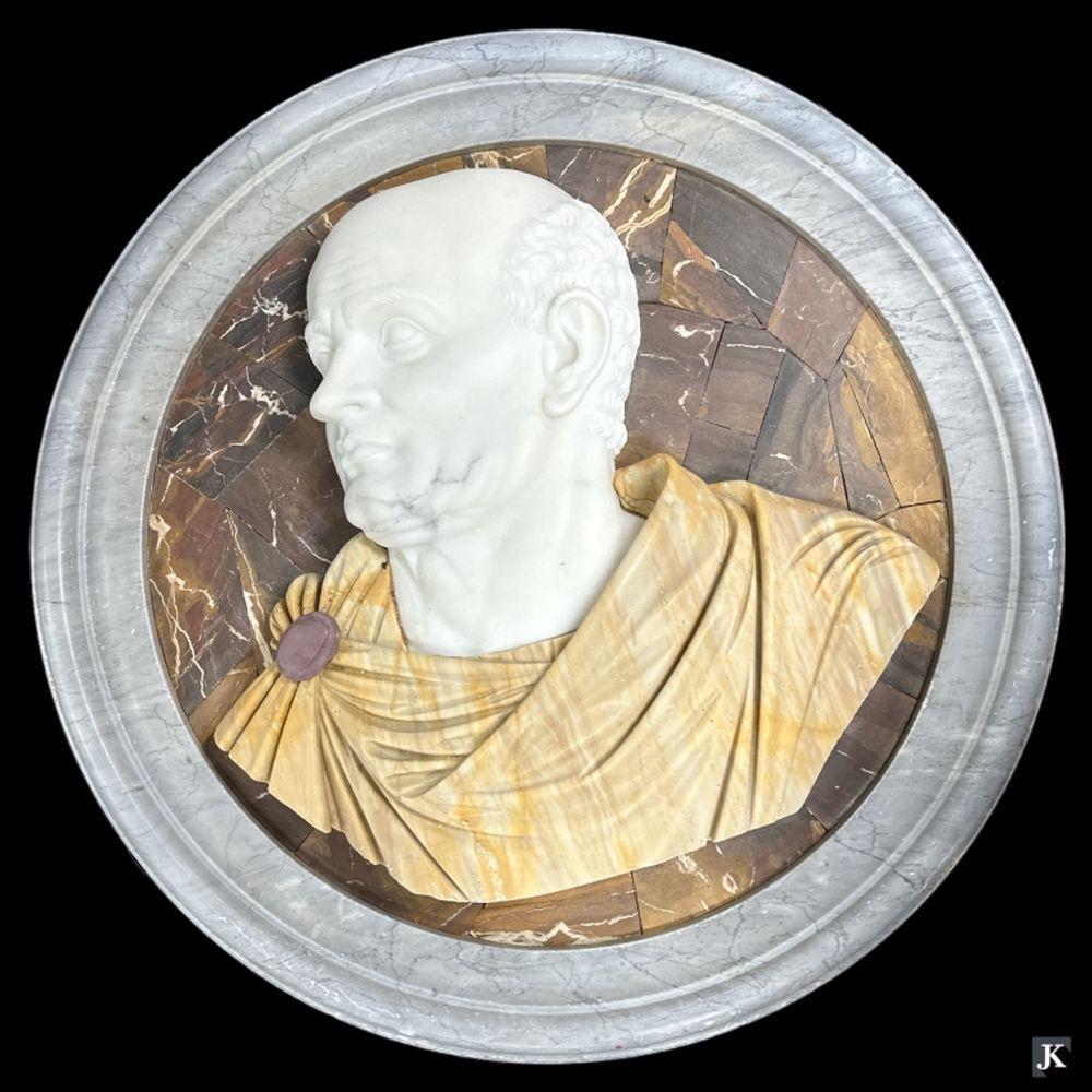 20th Century Large Italian Grand Tour Style Mixed Marble Emperor Wall Plaque For Sale