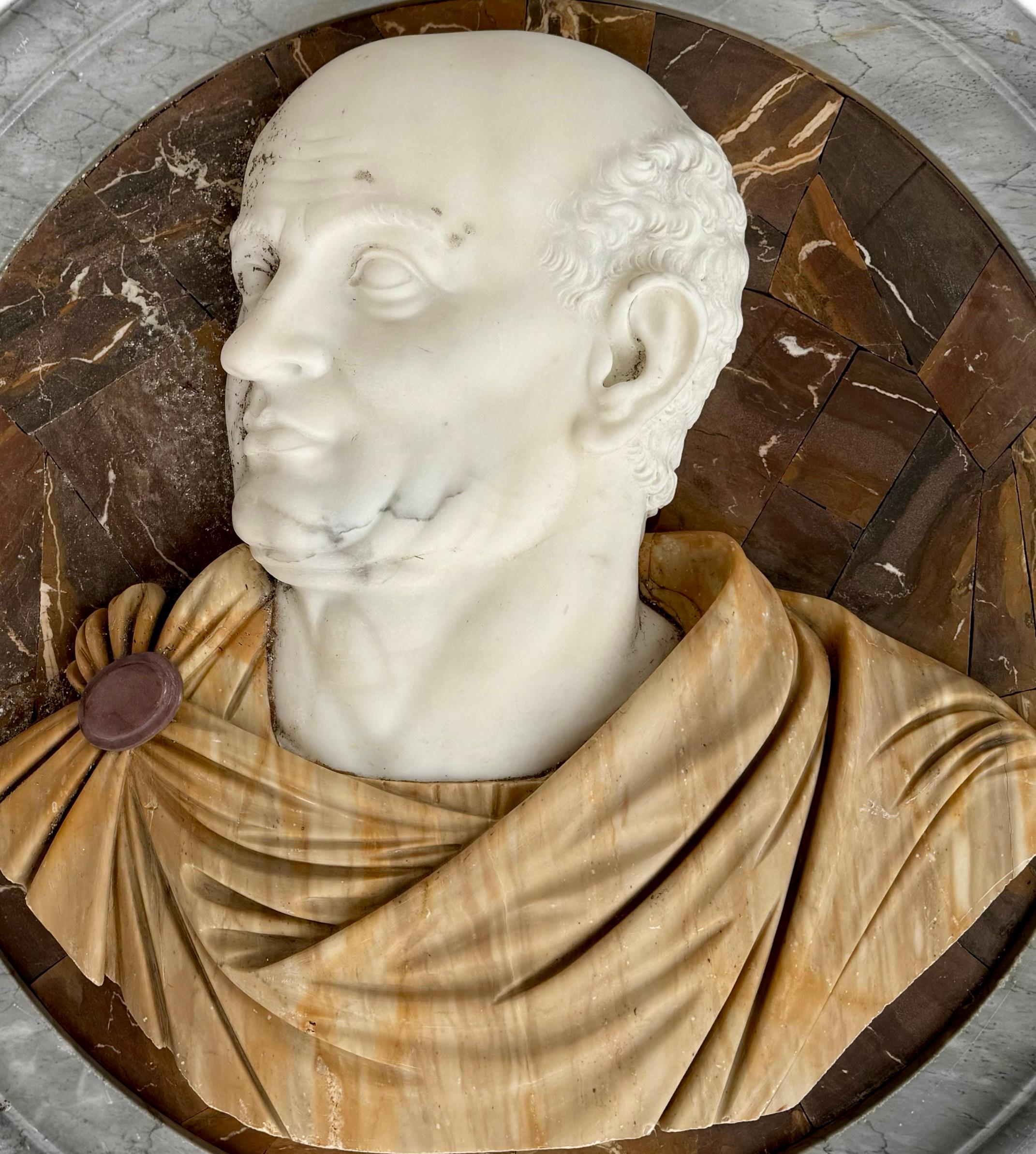 Large Italian Grand Tour Style Mixed Marble Emperor Wall Plaque For Sale 1