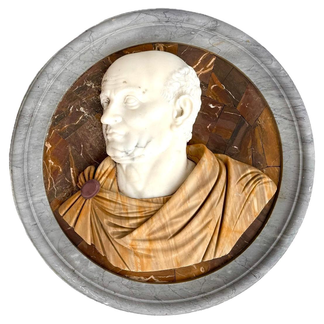Large Italian Grand Tour Style Mixed Marble Emperor Wall Plaque