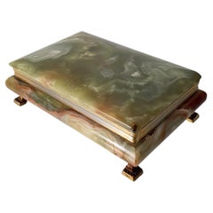 Vintage Large Italian Green Onyx Marble Box