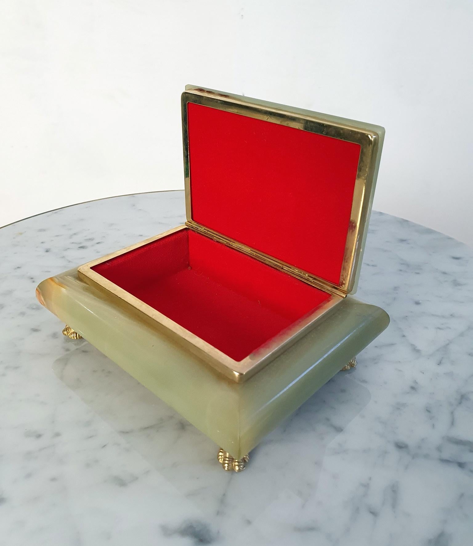 Mid-Century Modern Large Italian Green Onyx Marble Box with Lionfeet